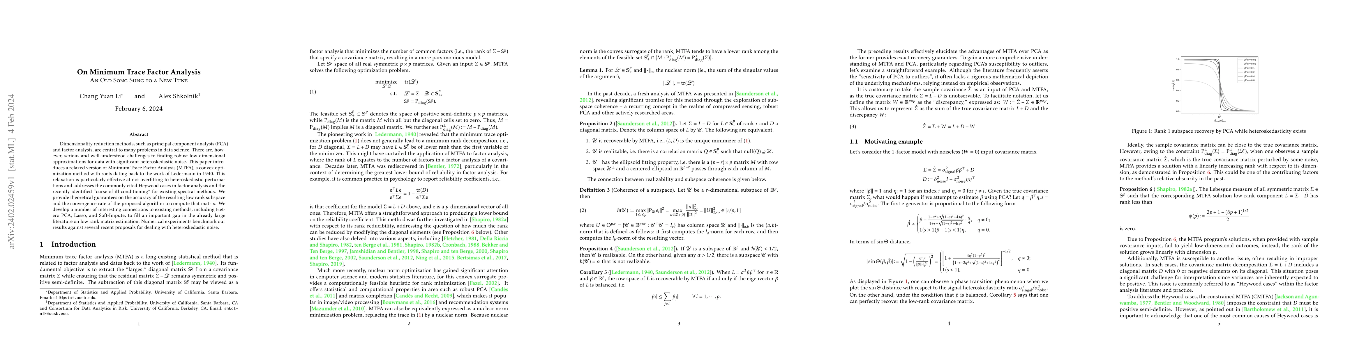 Thumbnail for On Minimum Trace Factor Analysis -- An Old Song Sung to a New Tune