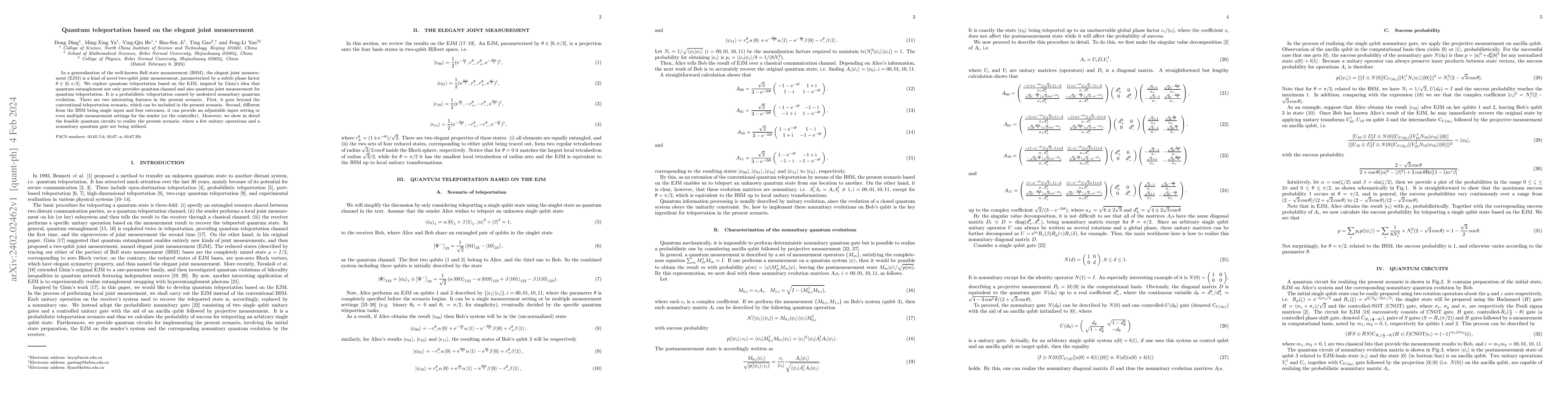 Thumbnail for Quantum teleportation based on the elegant joint measurement