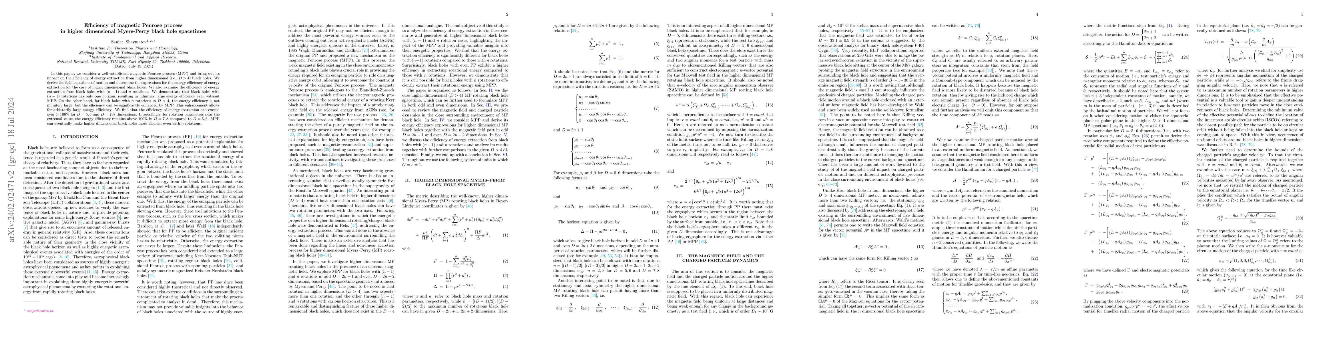 Thumbnail for Efficiency of magnetic Penrose process in higher dimensional Myers-Perry
  black hole spacetimes