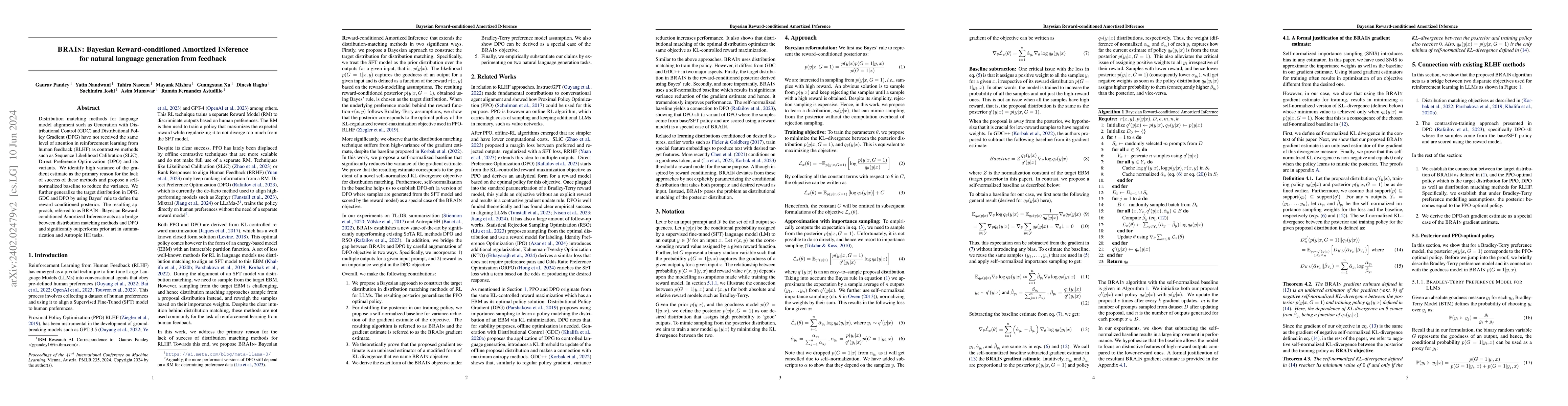 Thumbnail for BRAIn: Bayesian Reward-conditioned Amortized Inference for natural
  language generation from feedback