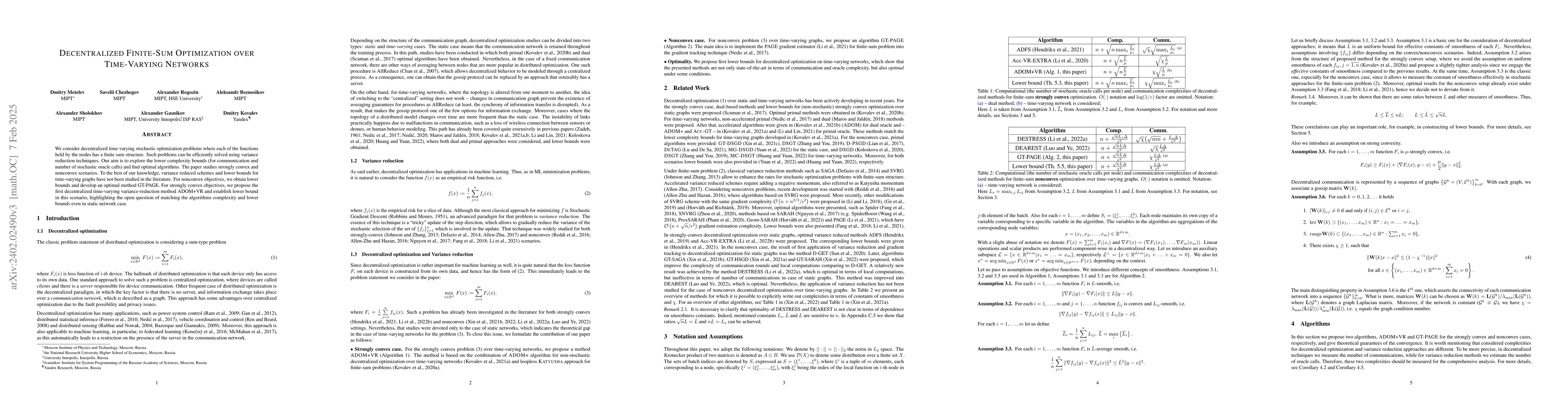 Thumbnail for Decentralized Finite-Sum Optimization over Time-Varying Networks