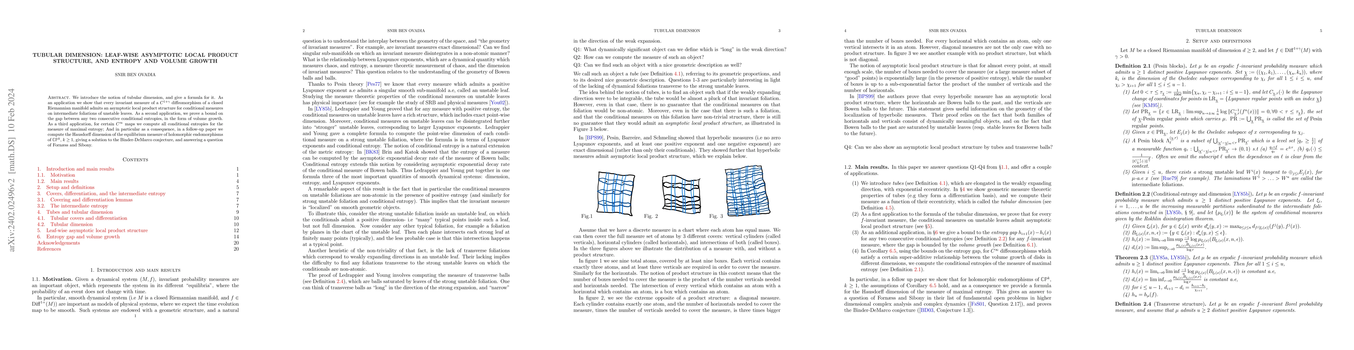 Thumbnail for Tubular dimension: Leaf-Wise Asymptotic Local Product Structure, and
  Entropy and Volume Growth