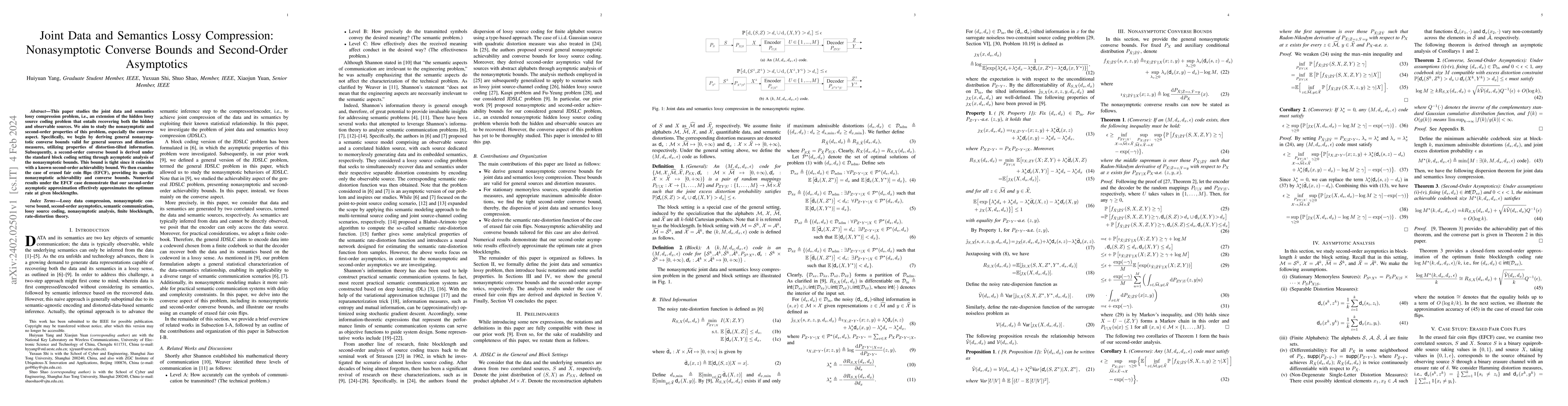 Thumbnail for Joint Data and Semantics Lossy Compression: Nonasymptotic Converse
  Bounds and Second-Order Asymptotics