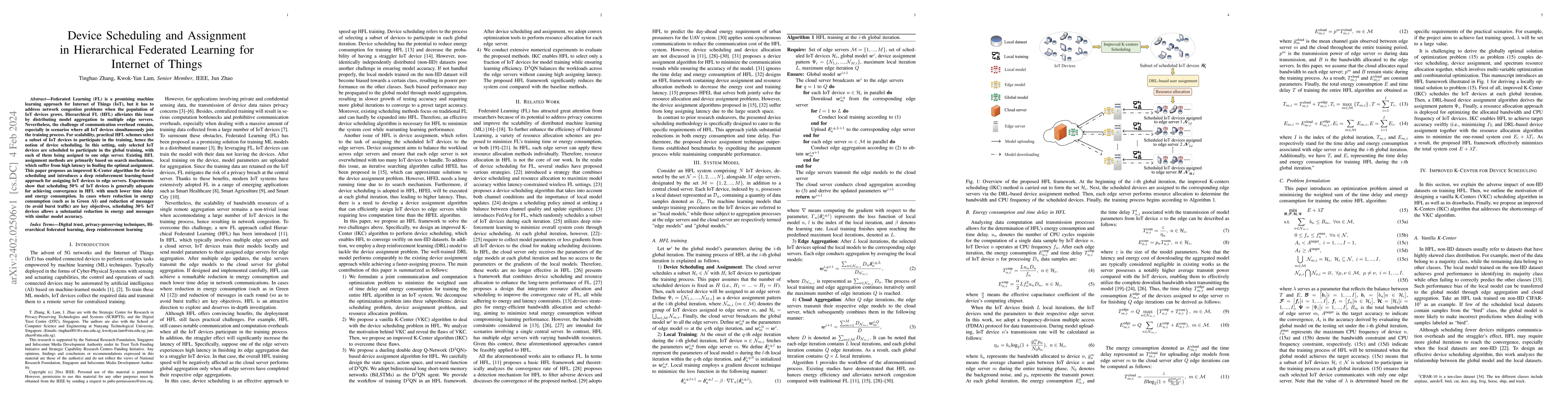 Thumbnail for Device Scheduling and Assignment in Hierarchical Federated Learning for
  Internet of Things