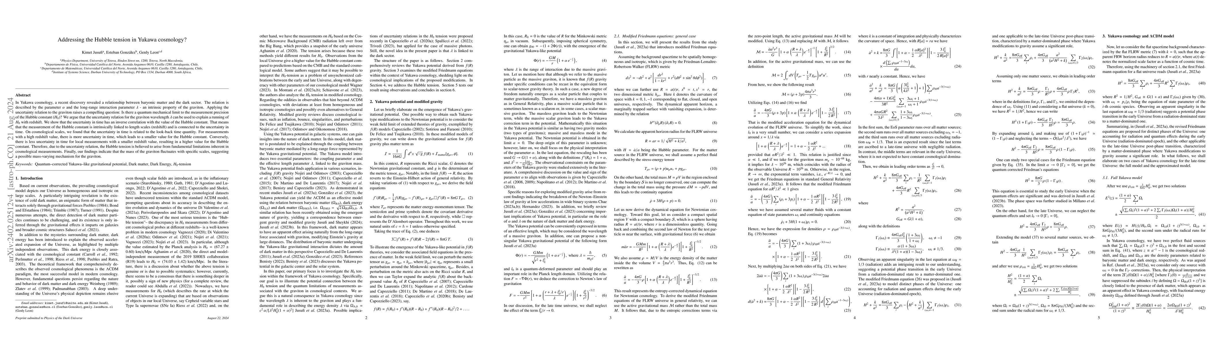 Thumbnail for Addressing the Hubble tension in Yukawa cosmology?
