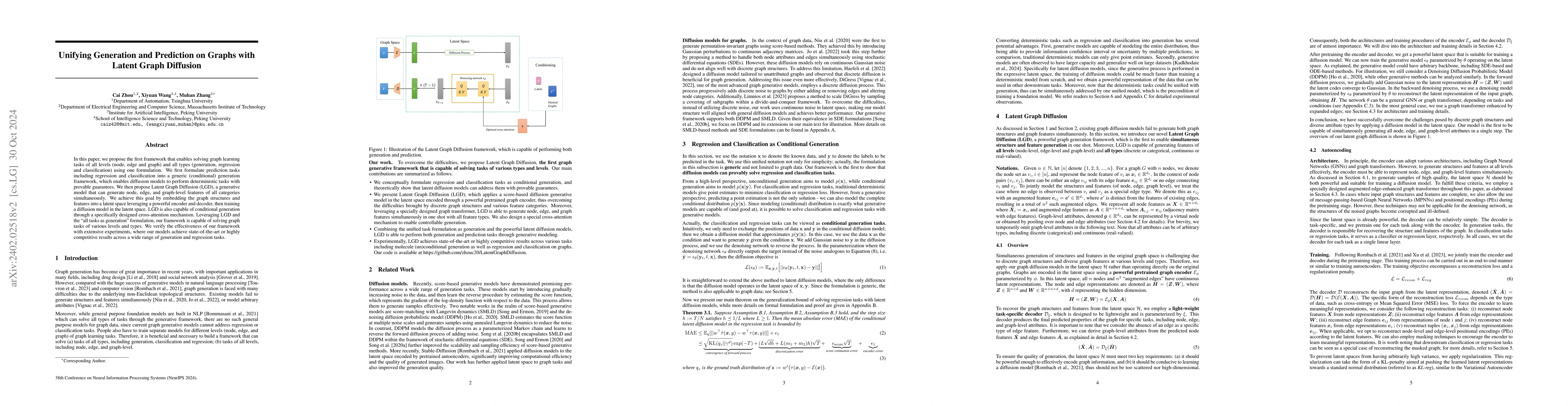 Thumbnail for Latent Graph Diffusion: A Unified Framework for Generation and
  Prediction on Graphs