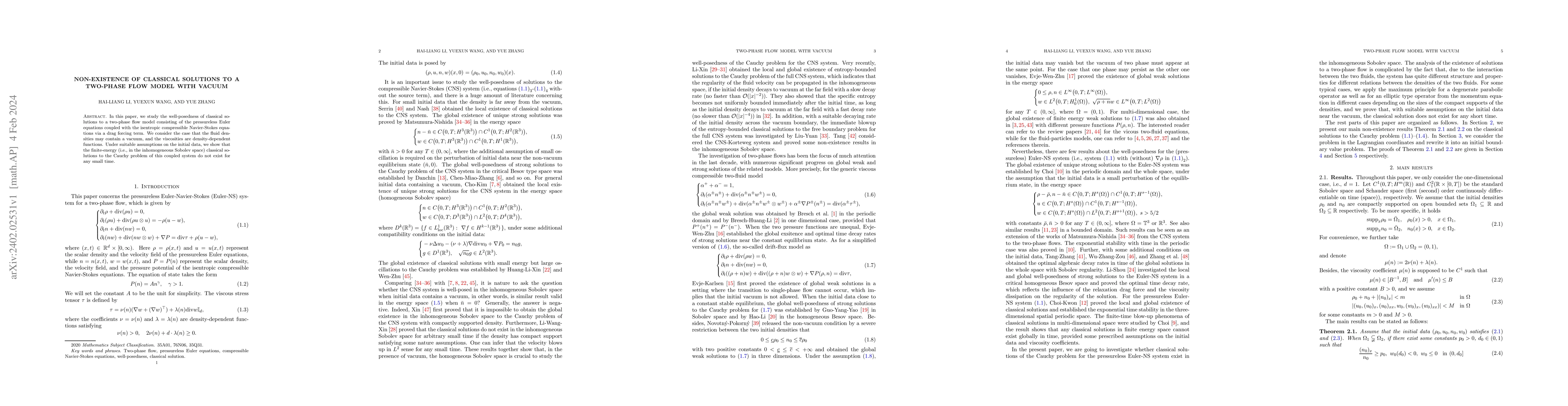 Thumbnail for Non-existence of classical solutions to a two-phase flow model with
  vacuum