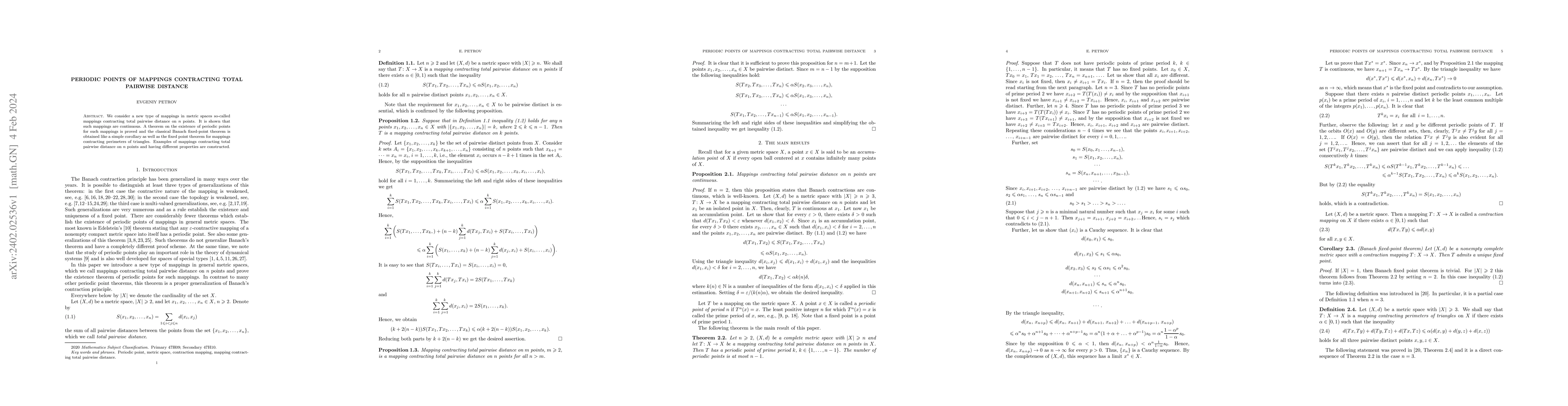 Thumbnail for Periodic points of mappings contracting total pairwise distance