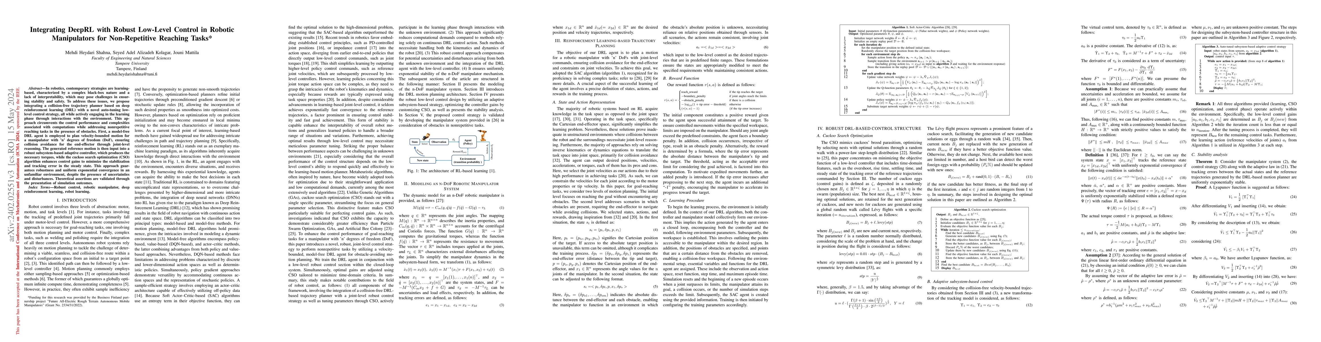Thumbnail for Integrating DeepRL with Robust Low-Level Control in Robotic Manipulators
  for Non-Repetitive Reaching Tasks