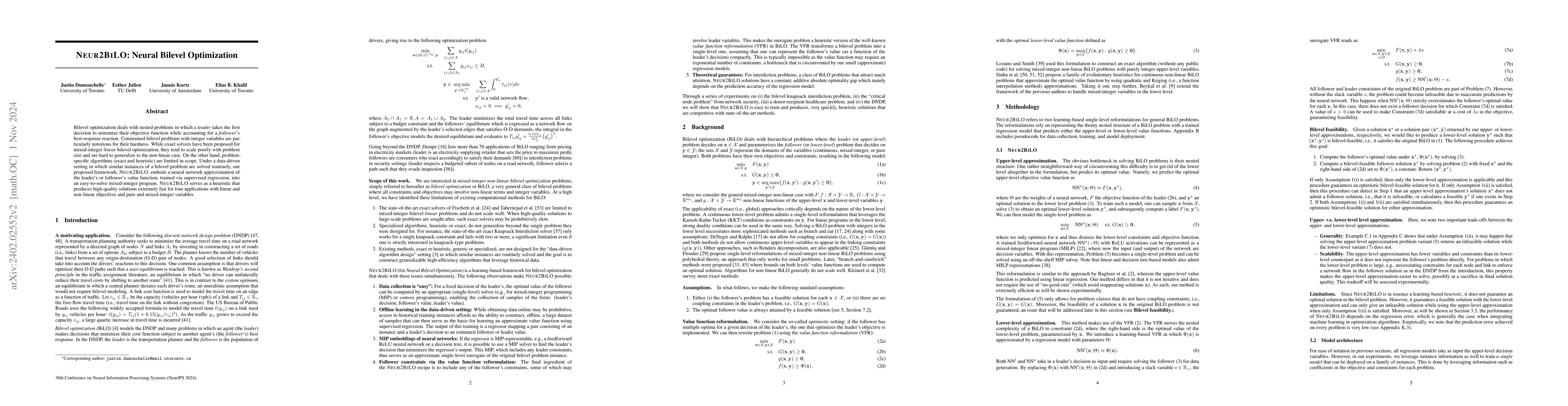 Thumbnail for Neur2BiLO: Neural Bilevel Optimization