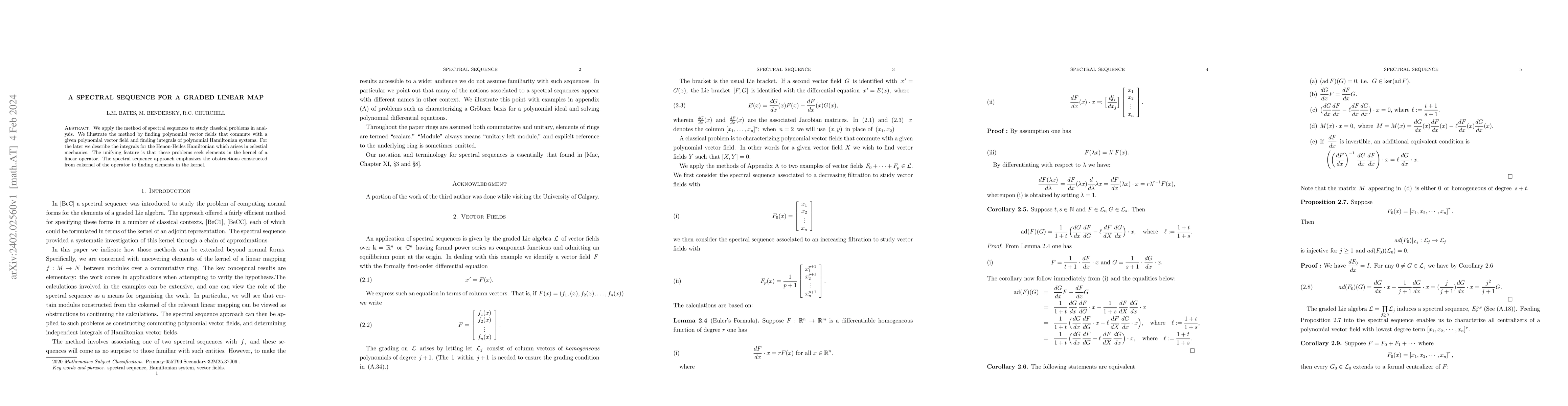 Thumbnail for A Spectral Sequence for a Graded Linear Map