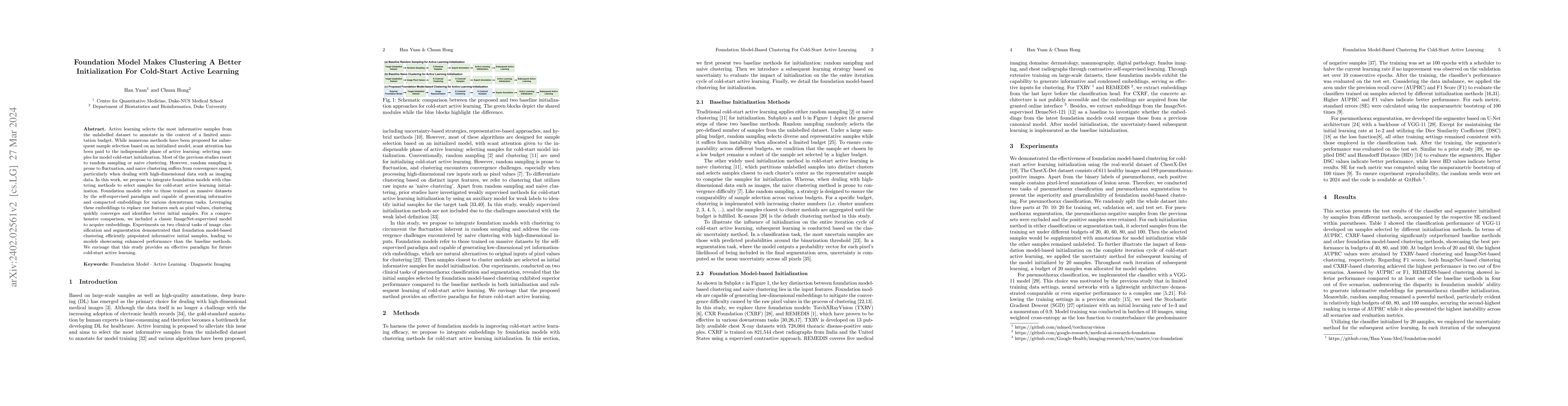 Thumbnail for Foundation Model Makes Clustering A Better Initialization For Cold-Start
  Active Learning