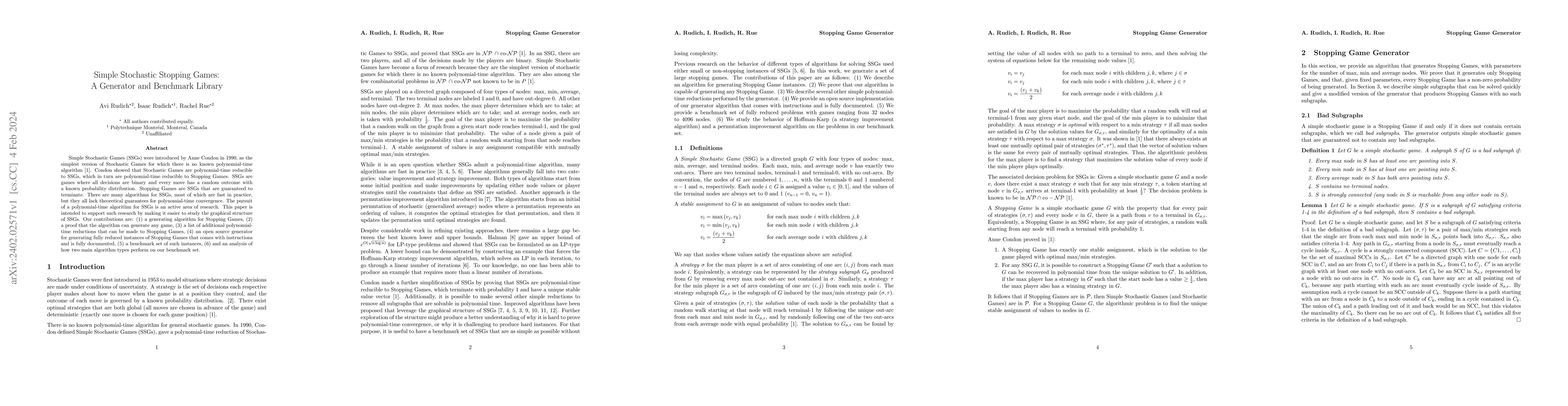 Thumbnail for Simple Stochastic Stopping Games: A Generator and Benchmark Library