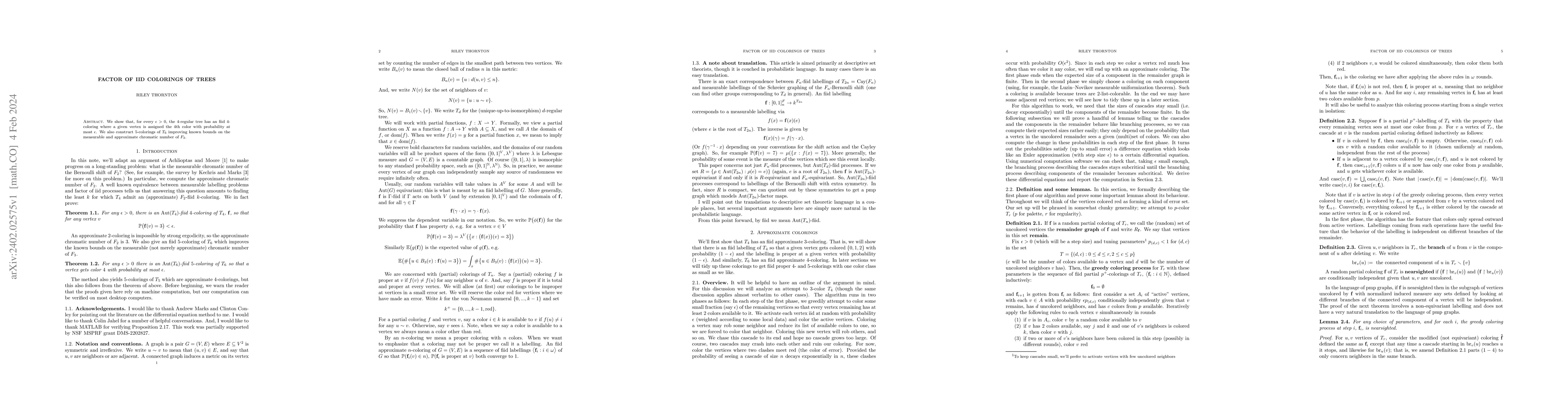 Thumbnail for Factor of iid colorings of trees
