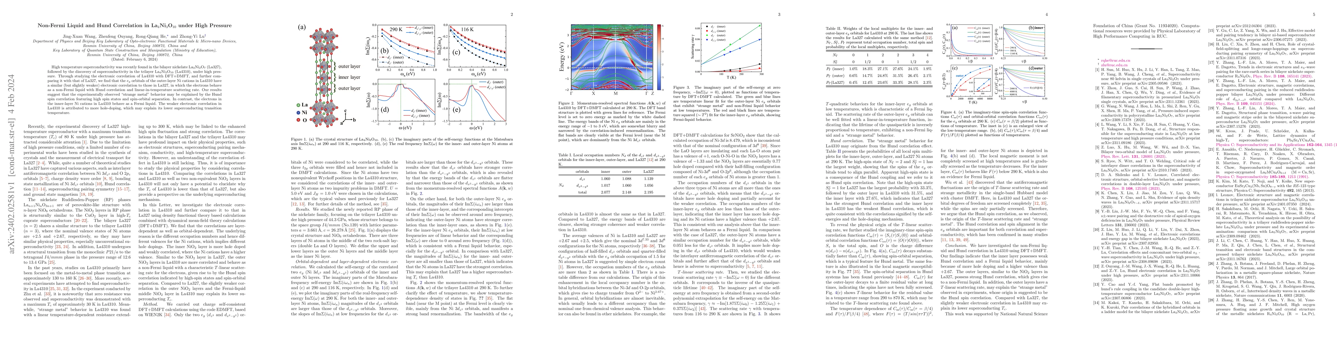 Thumbnail for Non-Fermi Liquid and Hund Correlation in La$_4$Ni$_3$O$_{10}$ under High
  Pressure