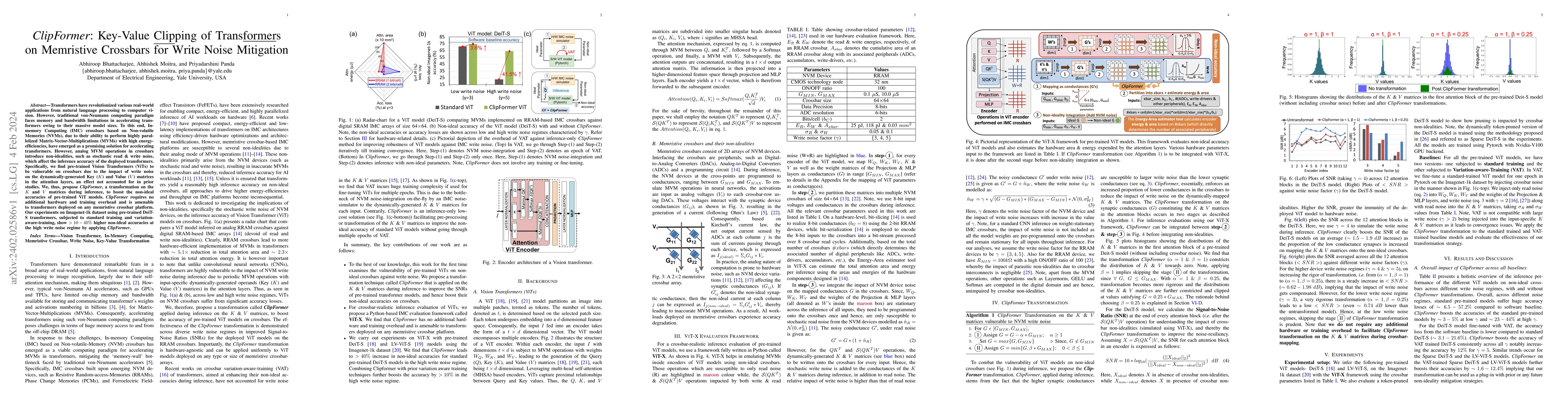Thumbnail for ClipFormer: Key-Value Clipping of Transformers on Memristive Crossbars
  for Write Noise Mitigation