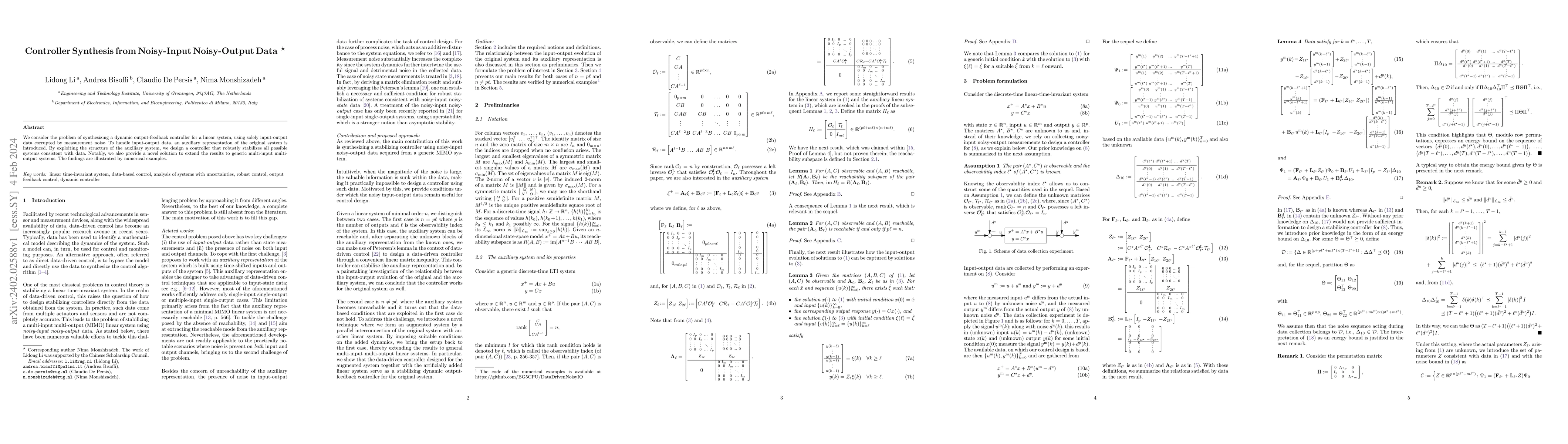 Thumbnail for Controller Synthesis from Noisy-Input Noisy-Output Data