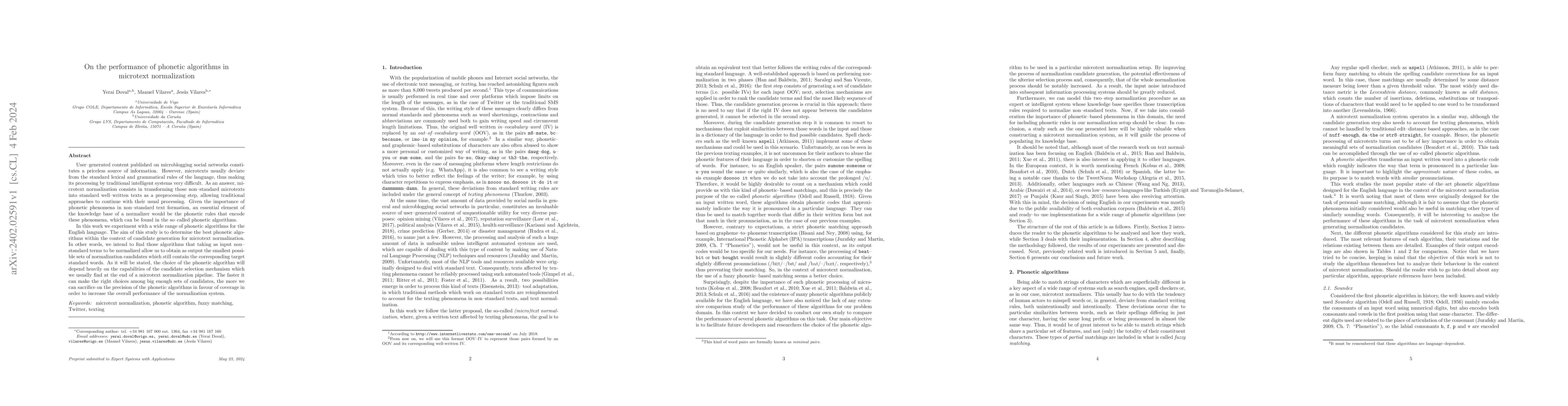 Thumbnail for On the performance of phonetic algorithms in microtext normalization