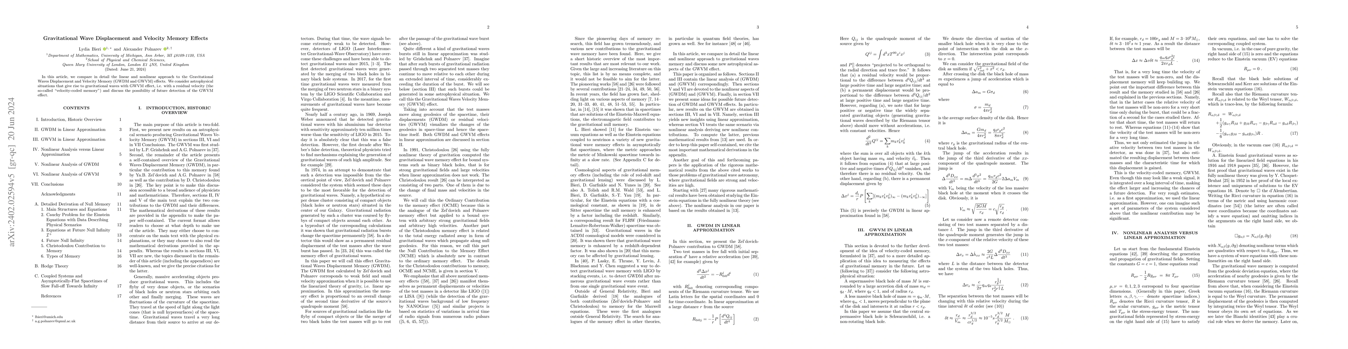 Thumbnail for Gravitational Wave Displacement and Velocity Memory Effects