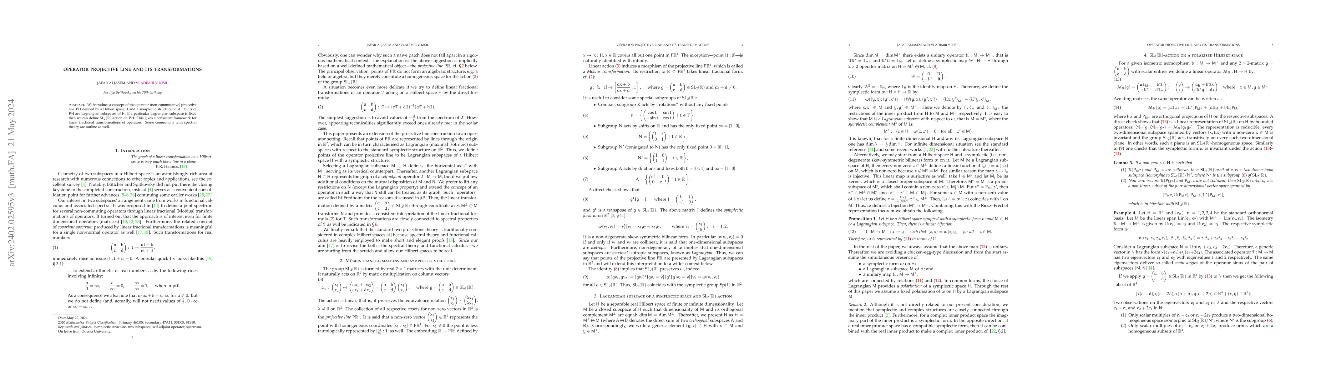 Thumbnail for Operator Projective Line and Its Transformations