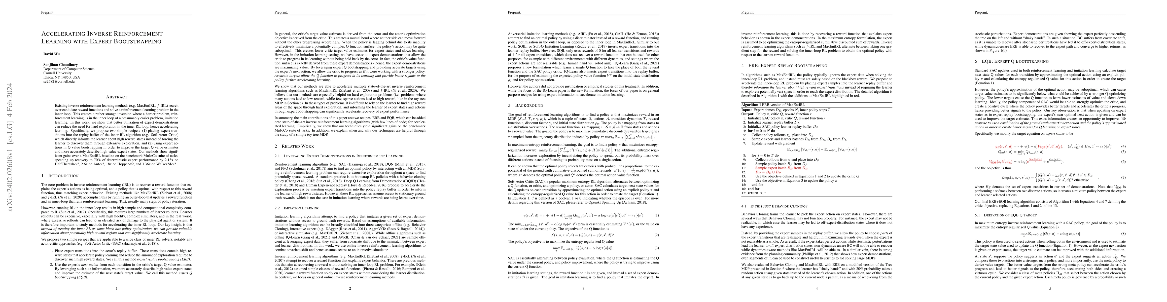 Thumbnail for Accelerating Inverse Reinforcement Learning with Expert Bootstrapping