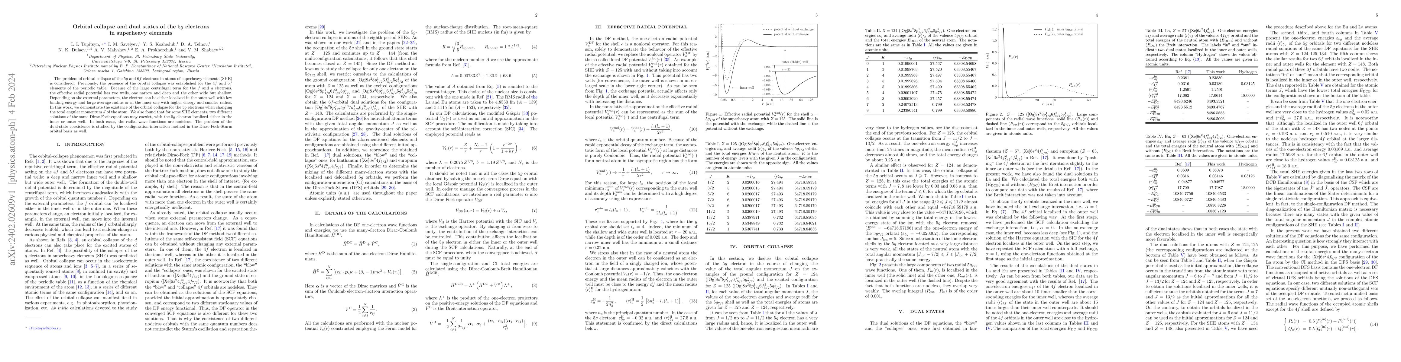 Thumbnail for Orbital collapse and dual states of the $5g$ electrons in superheavy
  elements