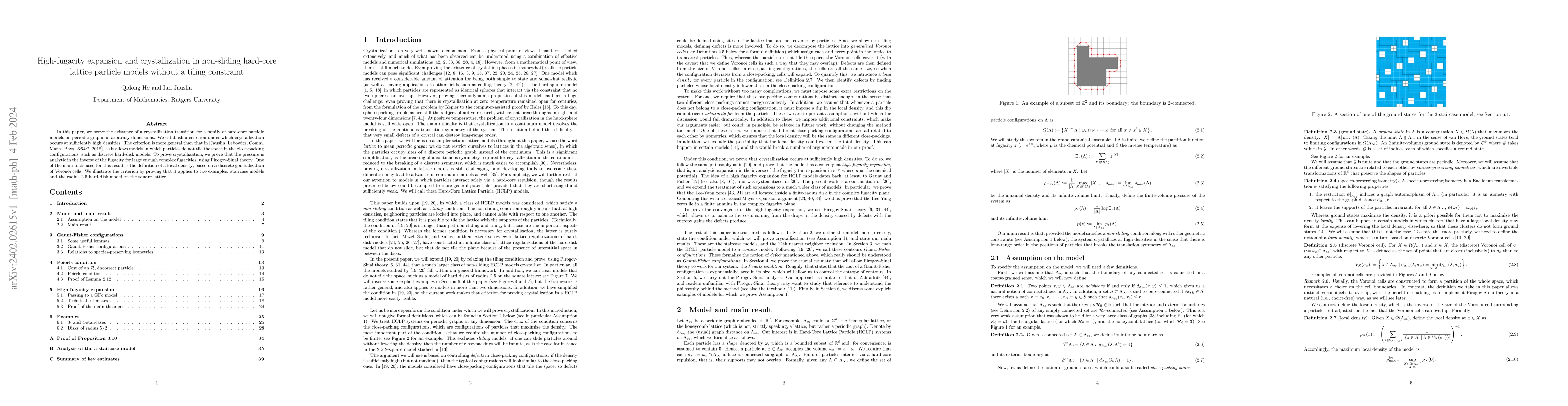 Thumbnail for High-fugacity expansion and crystallization in non-sliding hard-core
  lattice particle models without a tiling constraint