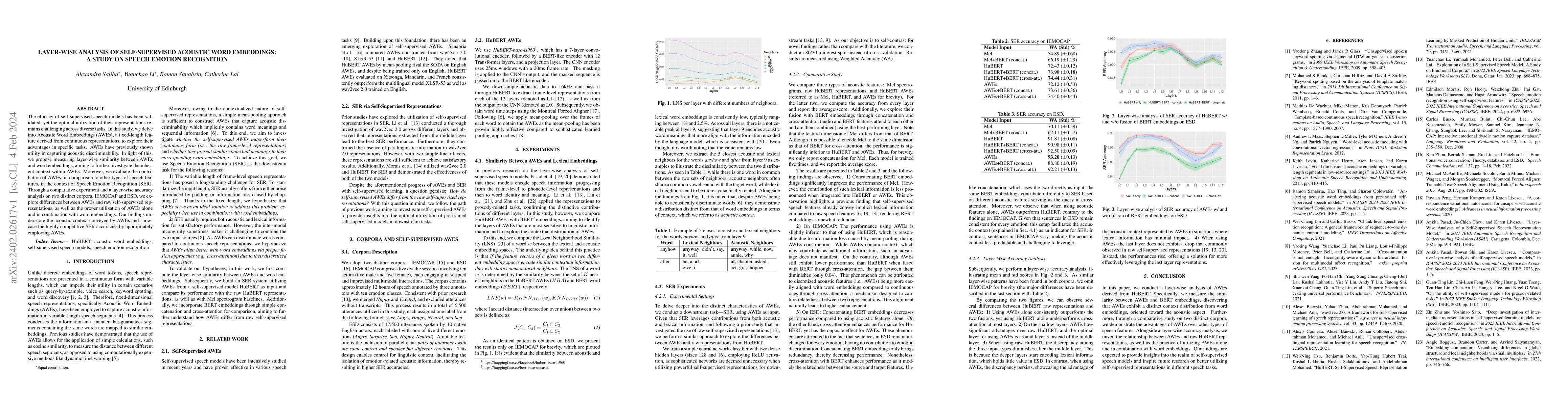 Thumbnail for Layer-Wise Analysis of Self-Supervised Acoustic Word Embeddings: A Study
  on Speech Emotion Recognition