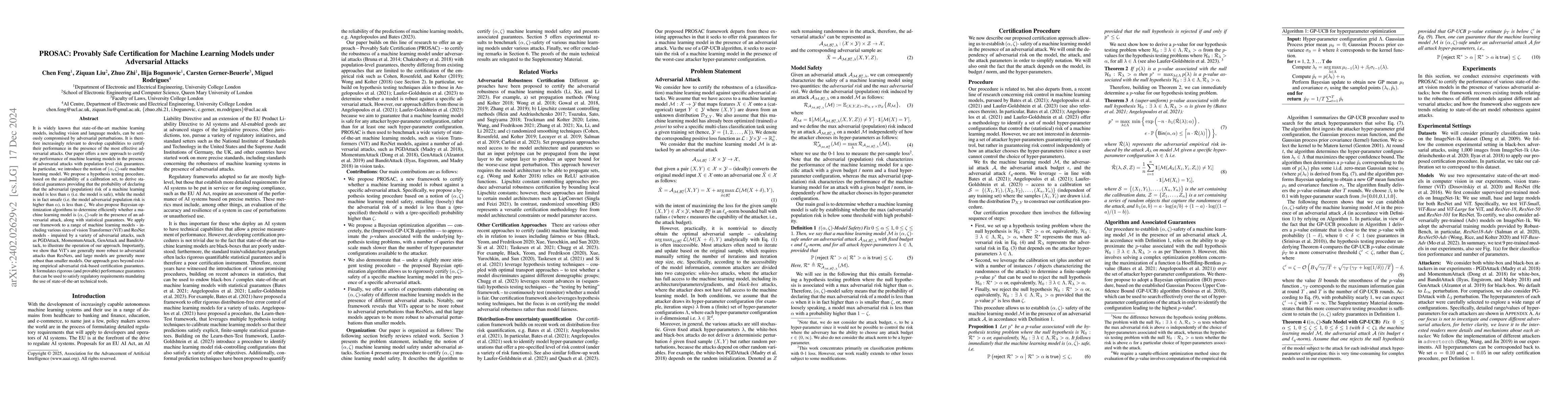 Thumbnail for PROSAC: Provably Safe Certification for Machine Learning Models under
  Adversarial Attacks