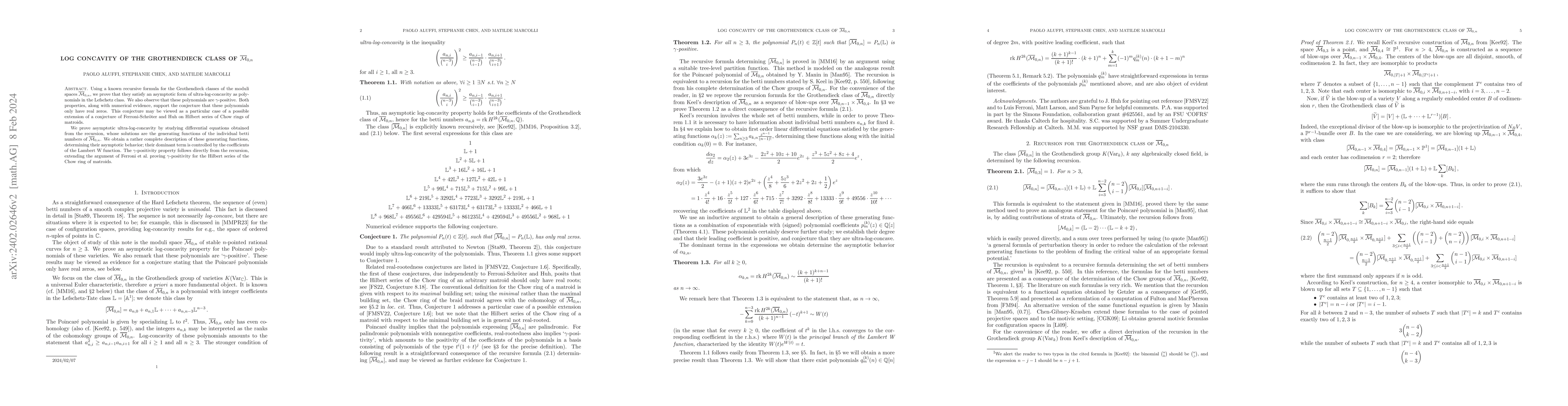 Thumbnail for Log concavity of the Grothendieck class of $\overline{\mathcal M}_{0,n}$