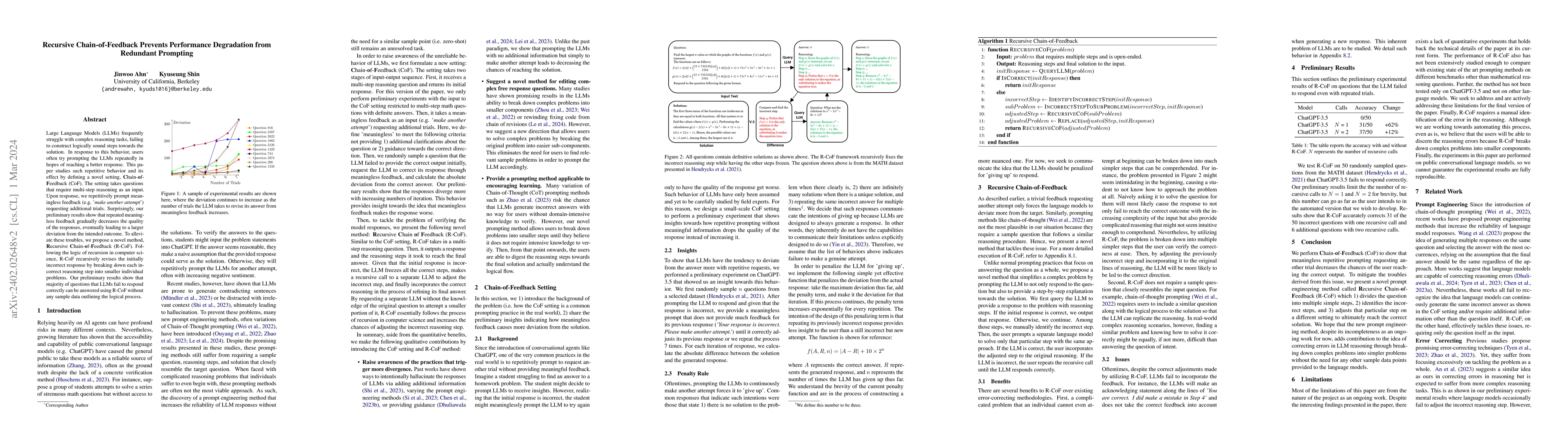 Thumbnail for Recursive Chain-of-Feedback Prevents Performance Degradation from
  Redundant Prompting