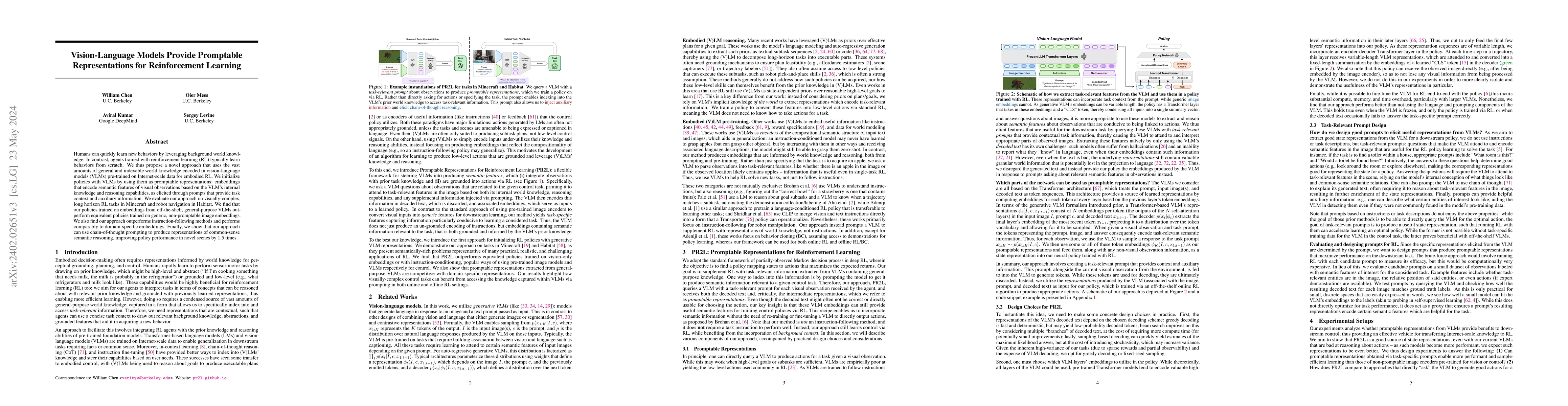Thumbnail for Vision-Language Models Provide Promptable Representations for
  Reinforcement Learning