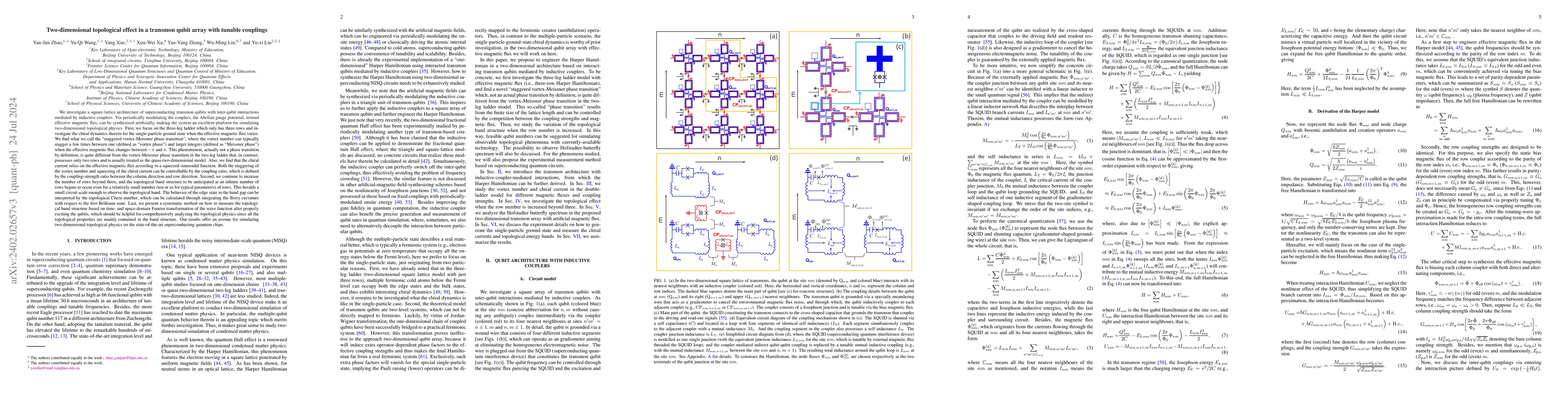 Thumbnail for Two-dimensional topological effect in a transmon qubit array with
  tunable couplings