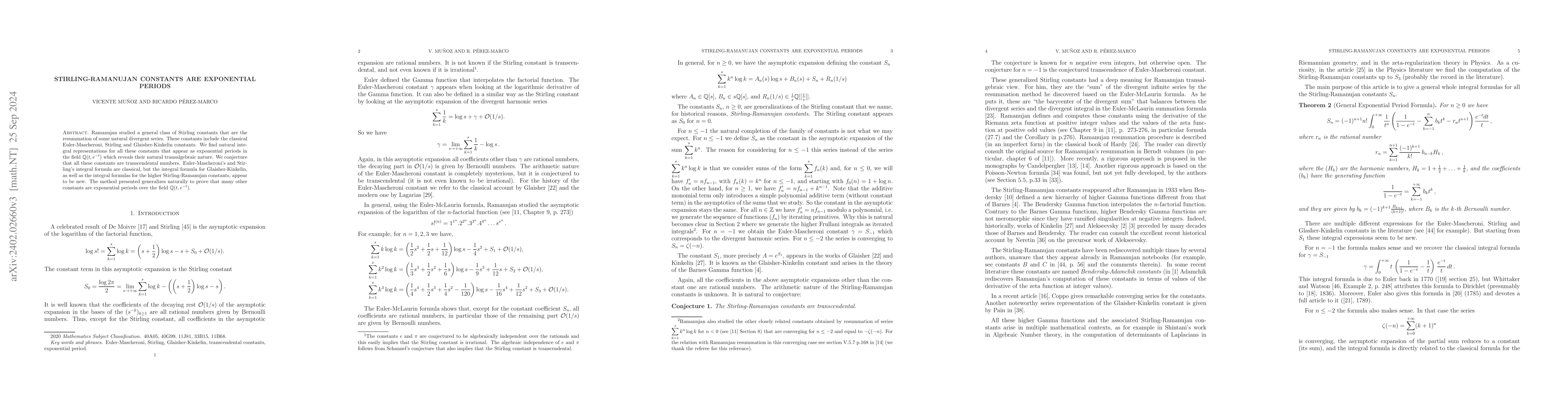 Thumbnail for Stirling-Ramanujan constants are exponential periods