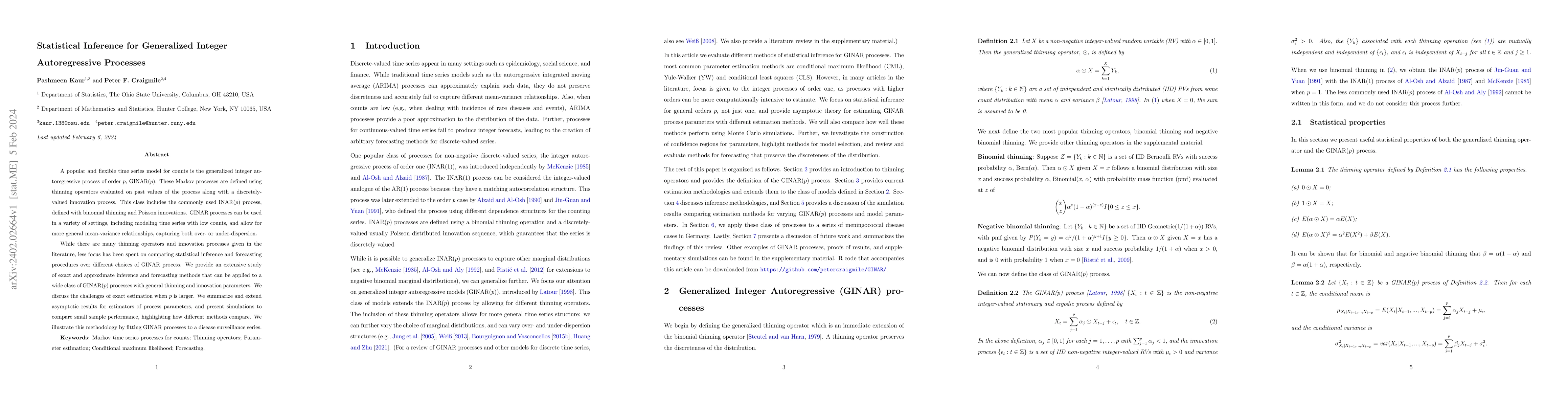 Thumbnail for Statistical Inference for Generalized Integer Autoregressive Processes