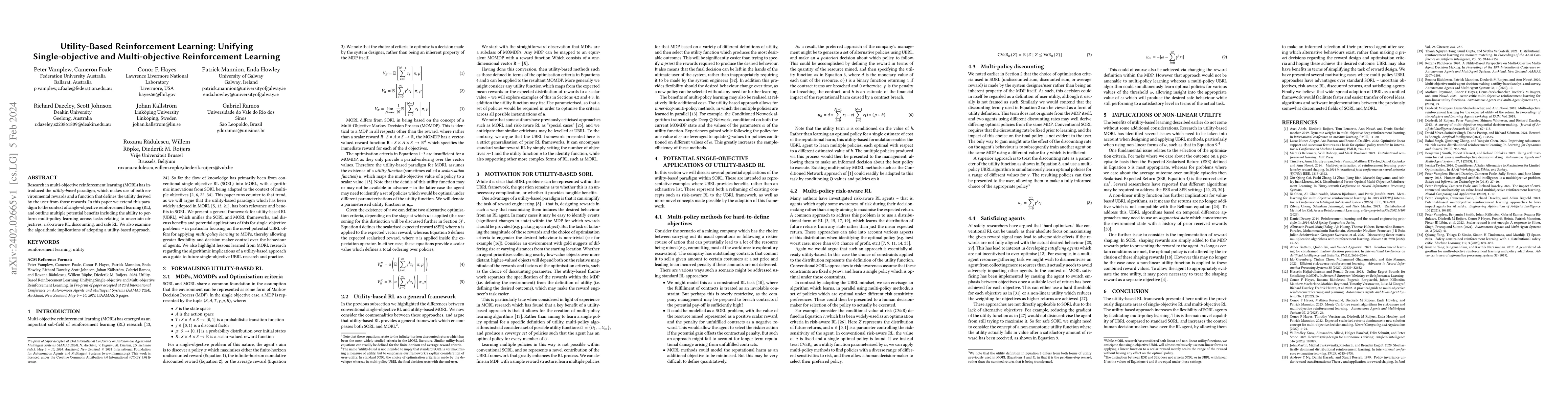 Thumbnail for Utility-Based Reinforcement Learning: Unifying Single-objective and
  Multi-objective Reinforcement Learning