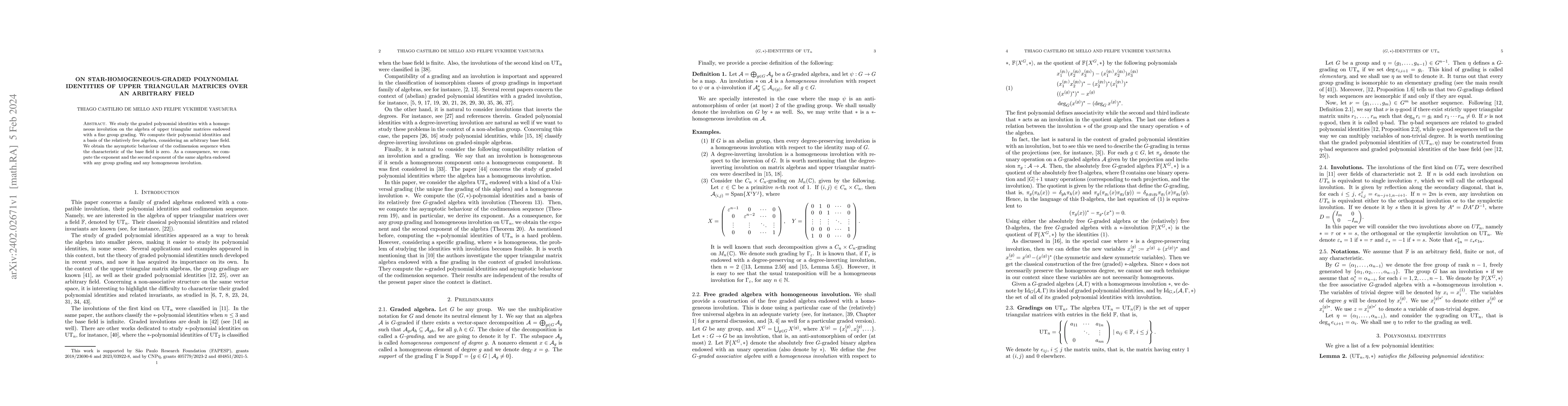 Thumbnail for On star-homogeneous-graded polynomial identities of upper triangular
  matrices over an arbitrary field