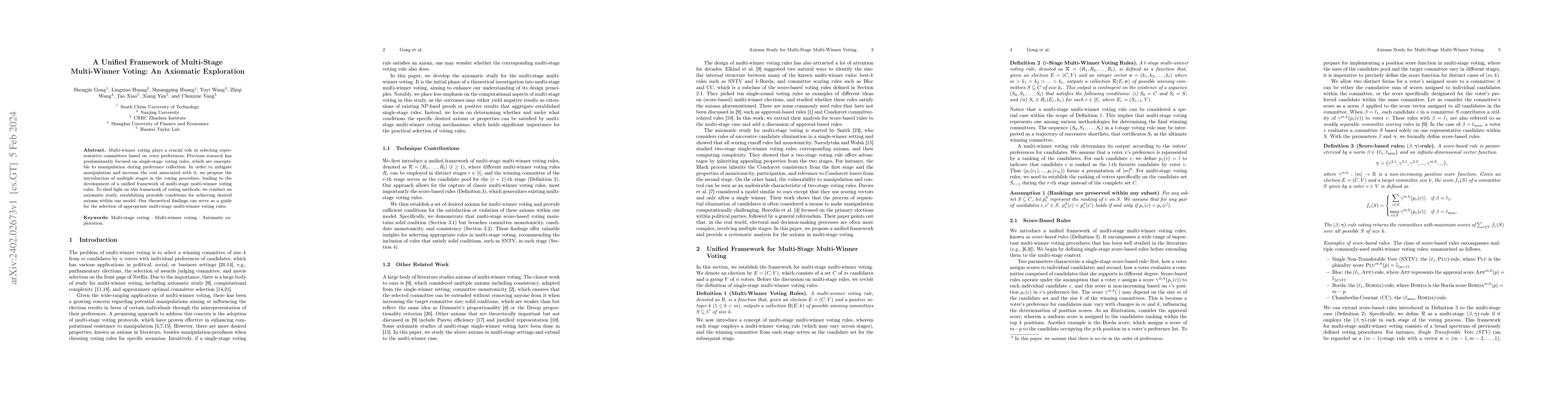 Thumbnail for A Unified Framework of Multi-Stage Multi-Winner Voting: An Axiomatic
  Exploration