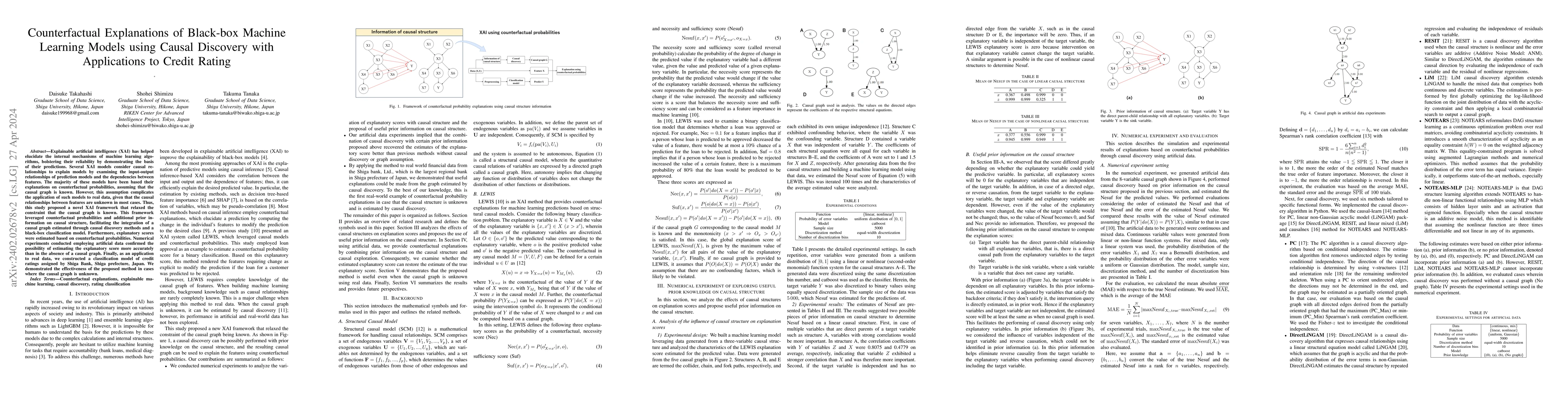 Thumbnail for Counterfactual Explanations of Black-box Machine Learning Models using
  Causal Discovery with Applications to Credit Rating