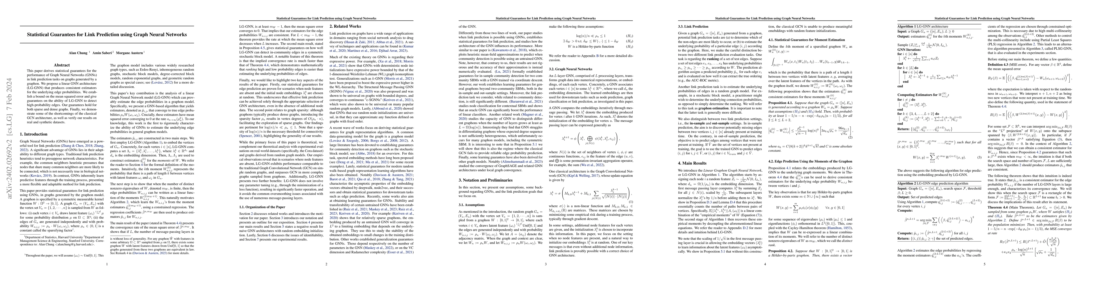 Thumbnail for Statistical Guarantees for Link Prediction using Graph Neural Networks