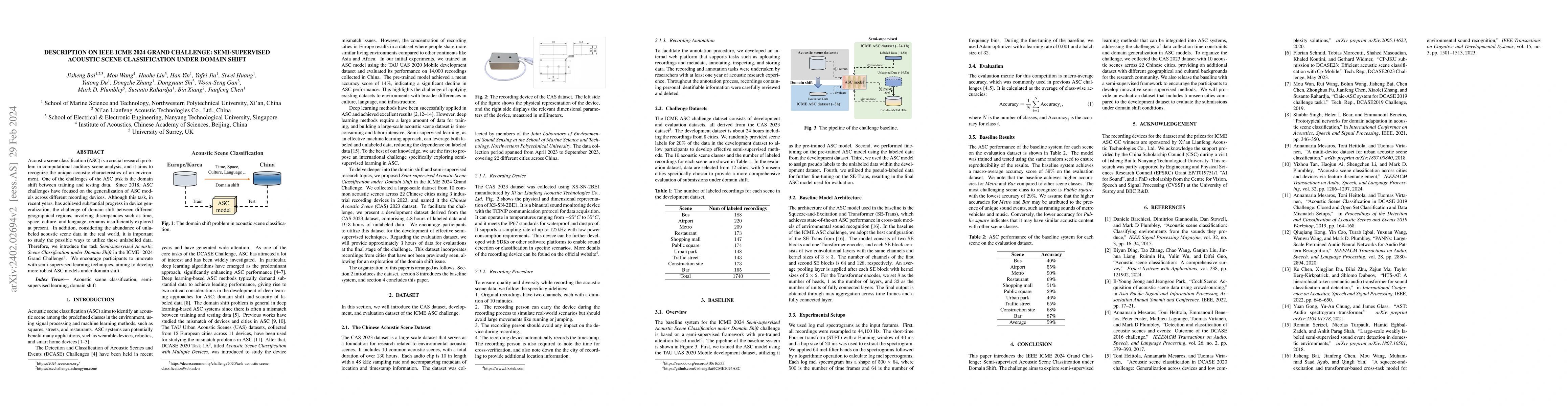 Thumbnail for Description on IEEE ICME 2024 Grand Challenge: Semi-supervised Acoustic
  Scene Classification under Domain Shift