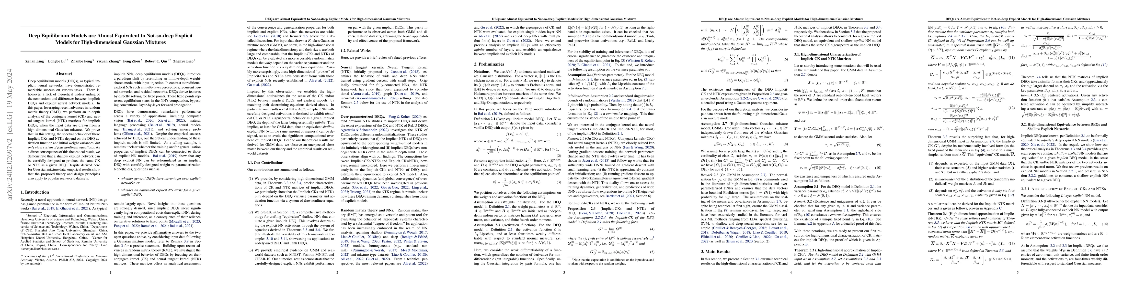 Thumbnail for Deep Equilibrium Models are Almost Equivalent to Not-so-deep Explicit
  Models for High-dimensional Gaussian Mixtures