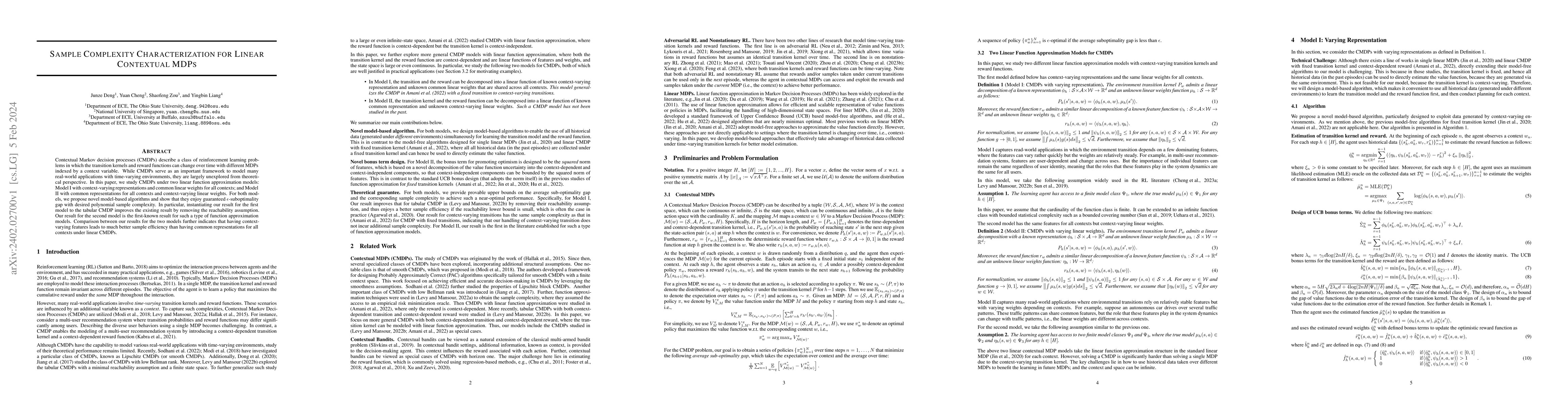 Thumbnail for Sample Complexity Characterization for Linear Contextual MDPs