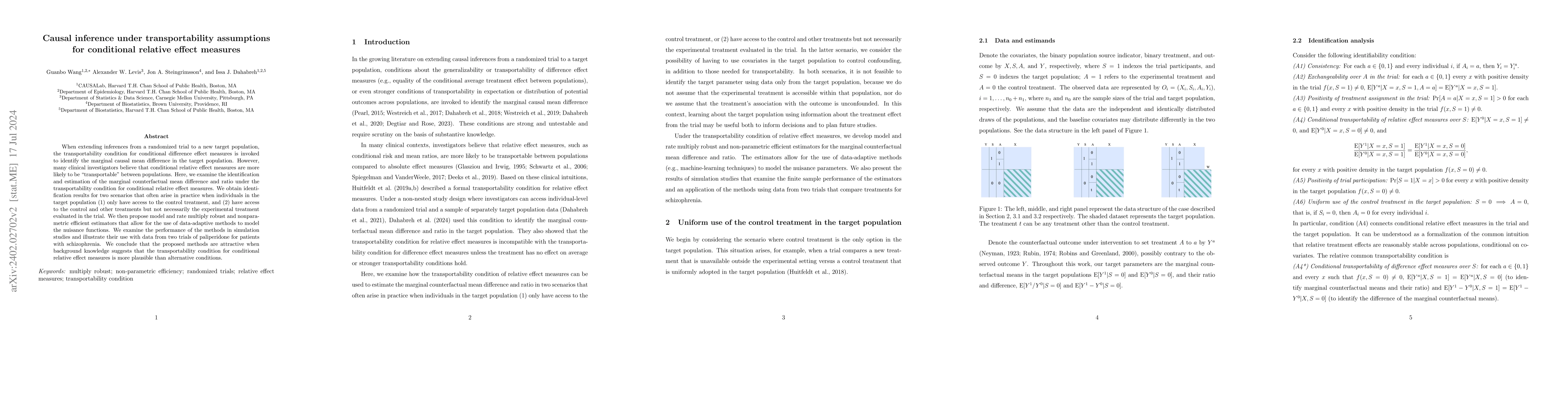 Thumbnail for Causal inference under transportability assumptions for conditional
  relative effect measures