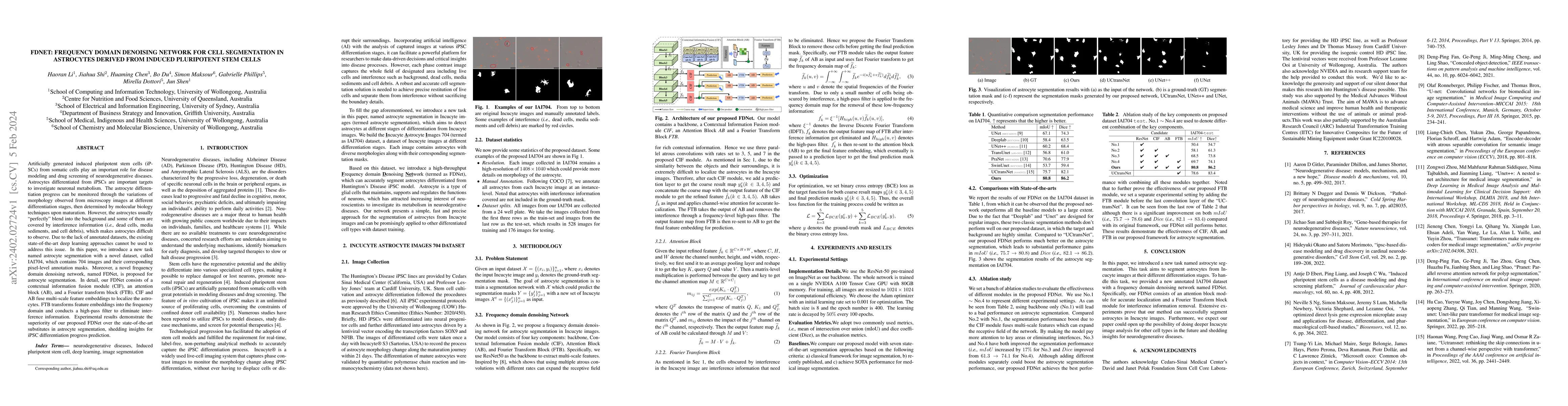 Thumbnail for FDNet: Frequency Domain Denoising Network For Cell Segmentation in
  Astrocytes Derived From Induced Pluripotent Stem Cells