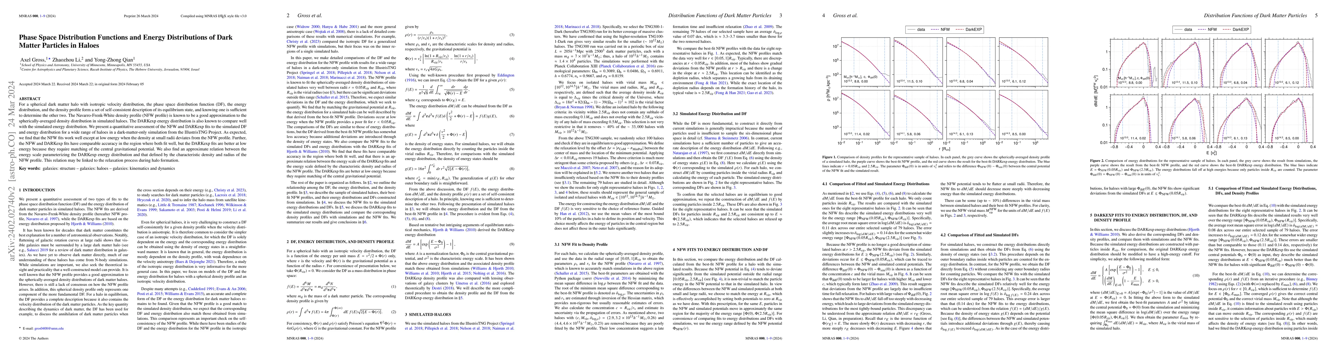 Thumbnail for Phase Space Distribution Functions and Energy Distributions of Dark
  Matter Particles in Haloes