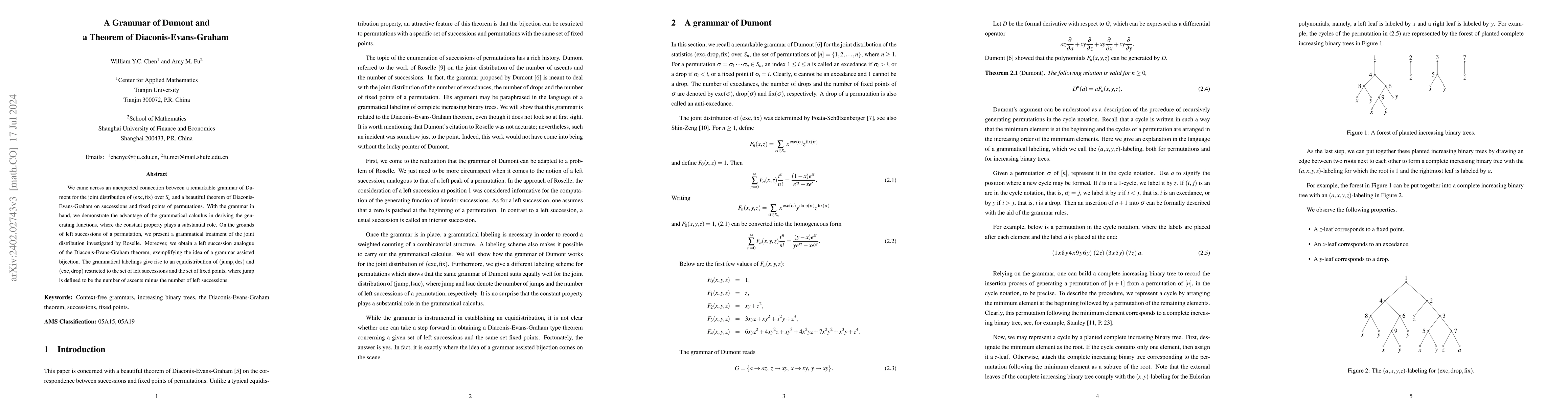 Thumbnail for A Grammar of Dumont and a Theorem of Diaconis-Evans-Graham