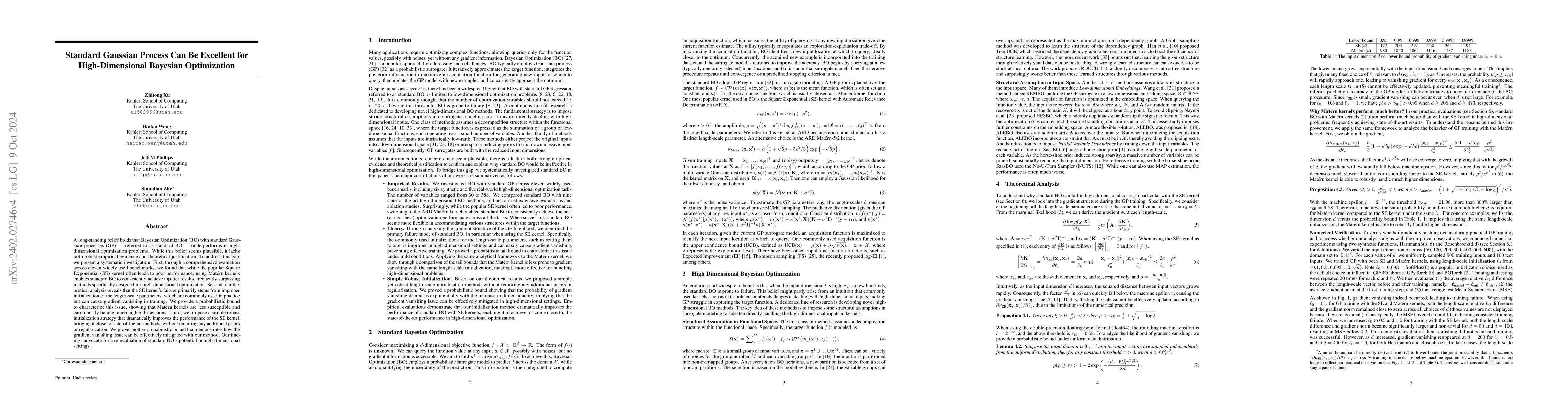 Thumbnail for Standard Gaussian Process Can Be Excellent for High-Dimensional Bayesian
  Optimization