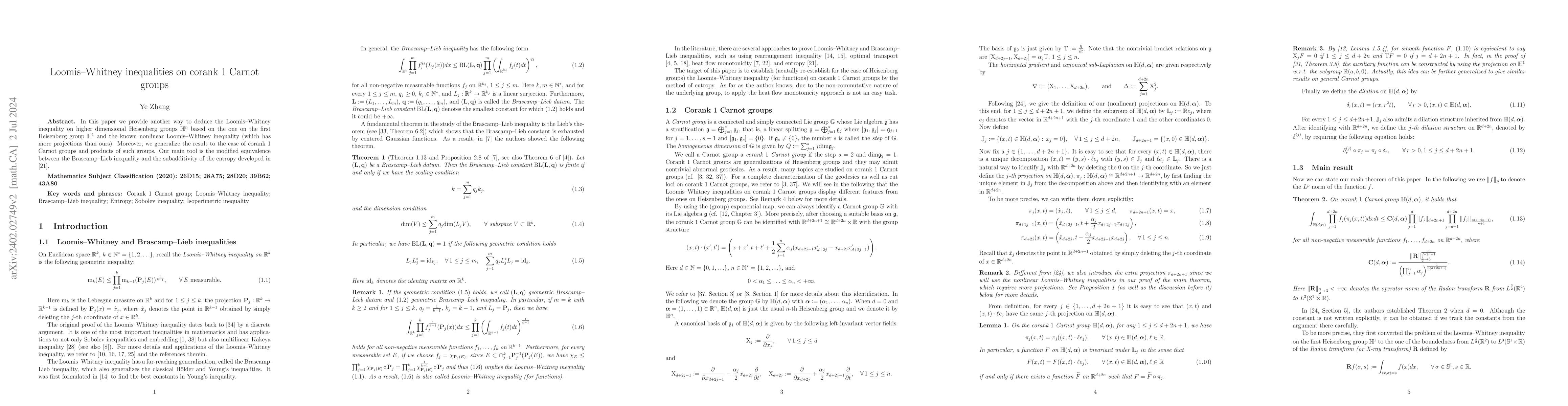 Thumbnail for Loomis-Whitney inequalities on corank $1$ Carnot groups