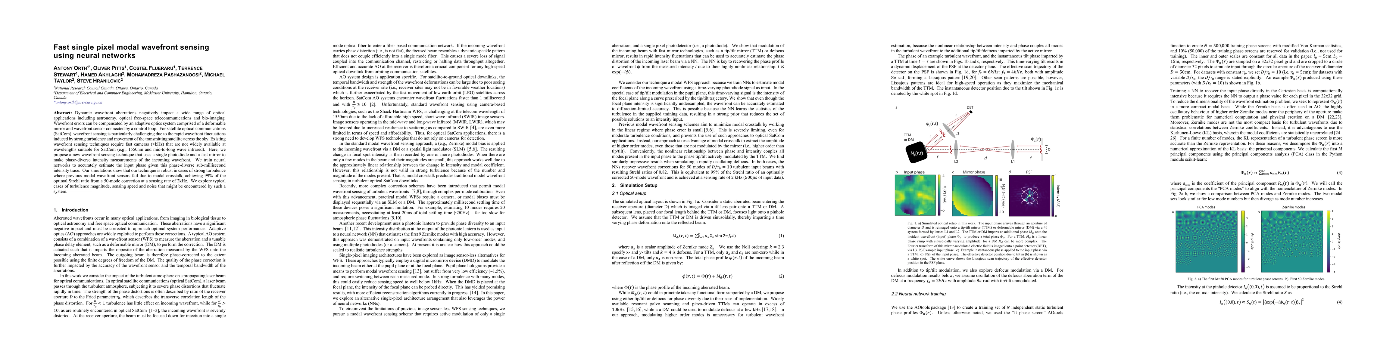 Thumbnail for Fast single pixel modal wavefront sensing using neural networks